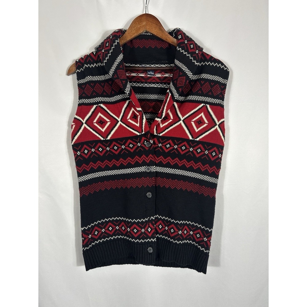 American Living Aztec Sweater Vest Size S Red Fair Isle Granola Girl 100% Cotton